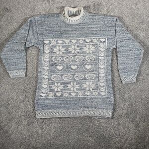 Vintage 80s 90s Cut 4 U Sweater Medium Cottagecore Nordic Fair Isle Cozy Blue